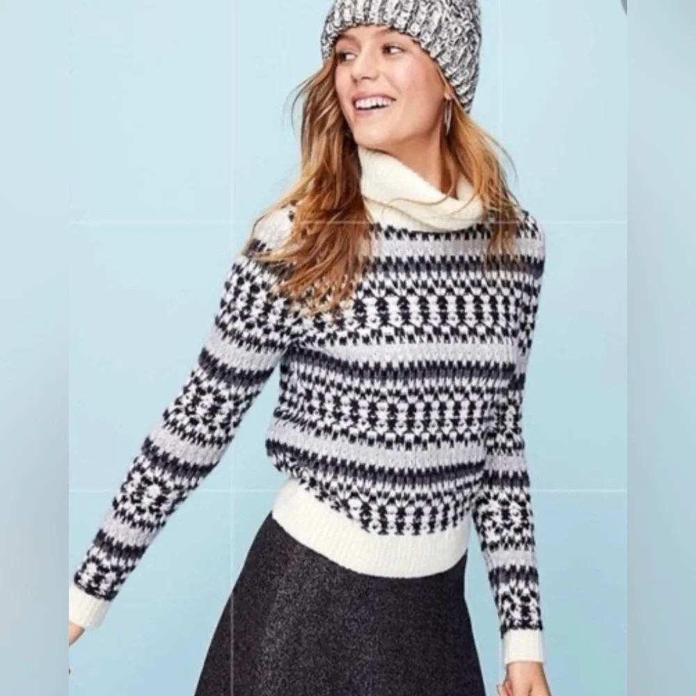LOFT STITCHED STRIPE TURTLENECK SWEATER COZY, ALPACA